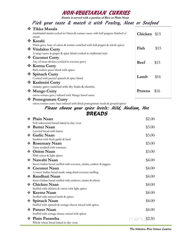 The Mantra - Victoria, BC menu_pic
