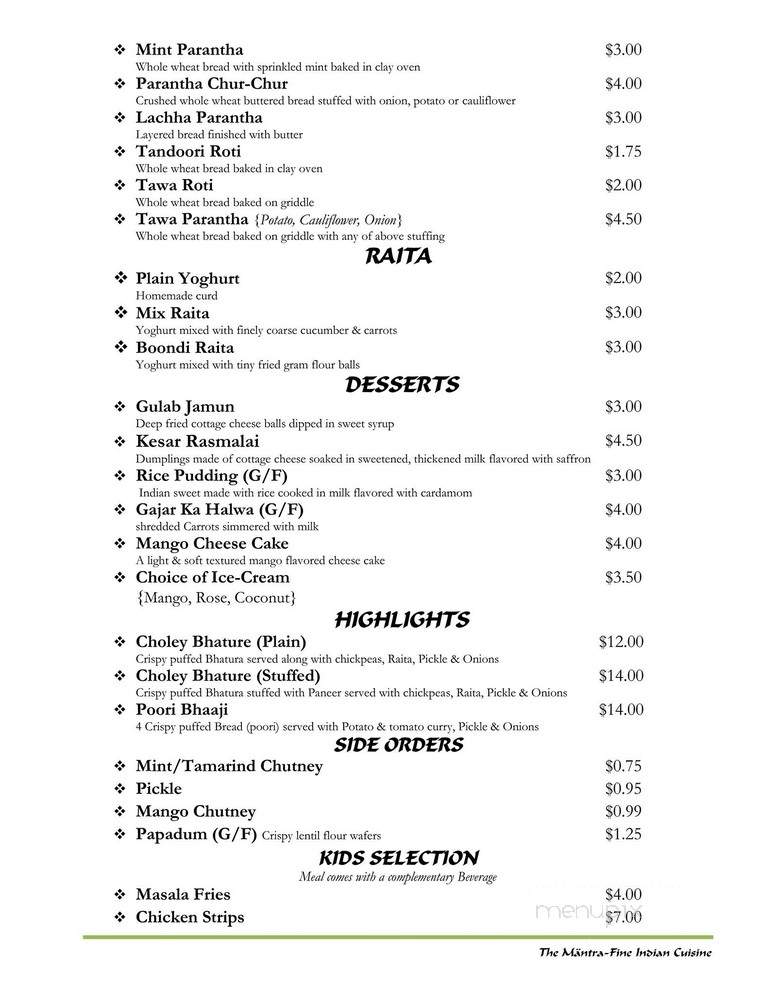 The Mantra - Victoria, BC menu_pic