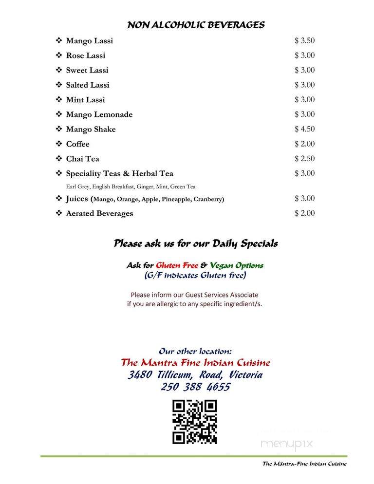 The Mantra - Victoria, BC menu_pic