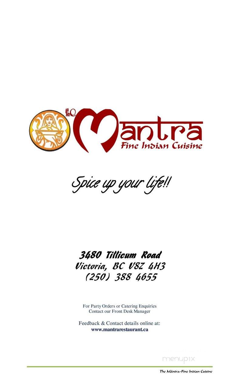 The Mantra - Victoria, BC menu_pic
