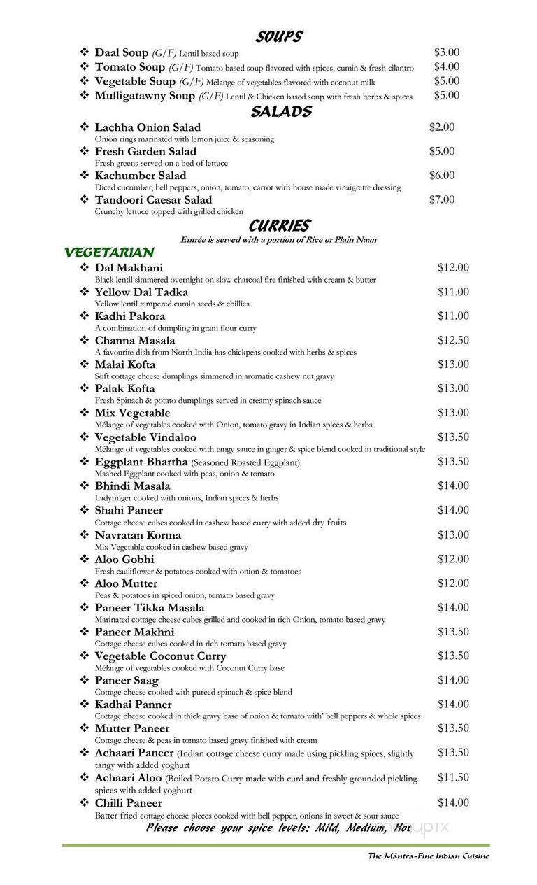 The Mantra - Victoria, BC menu_pic