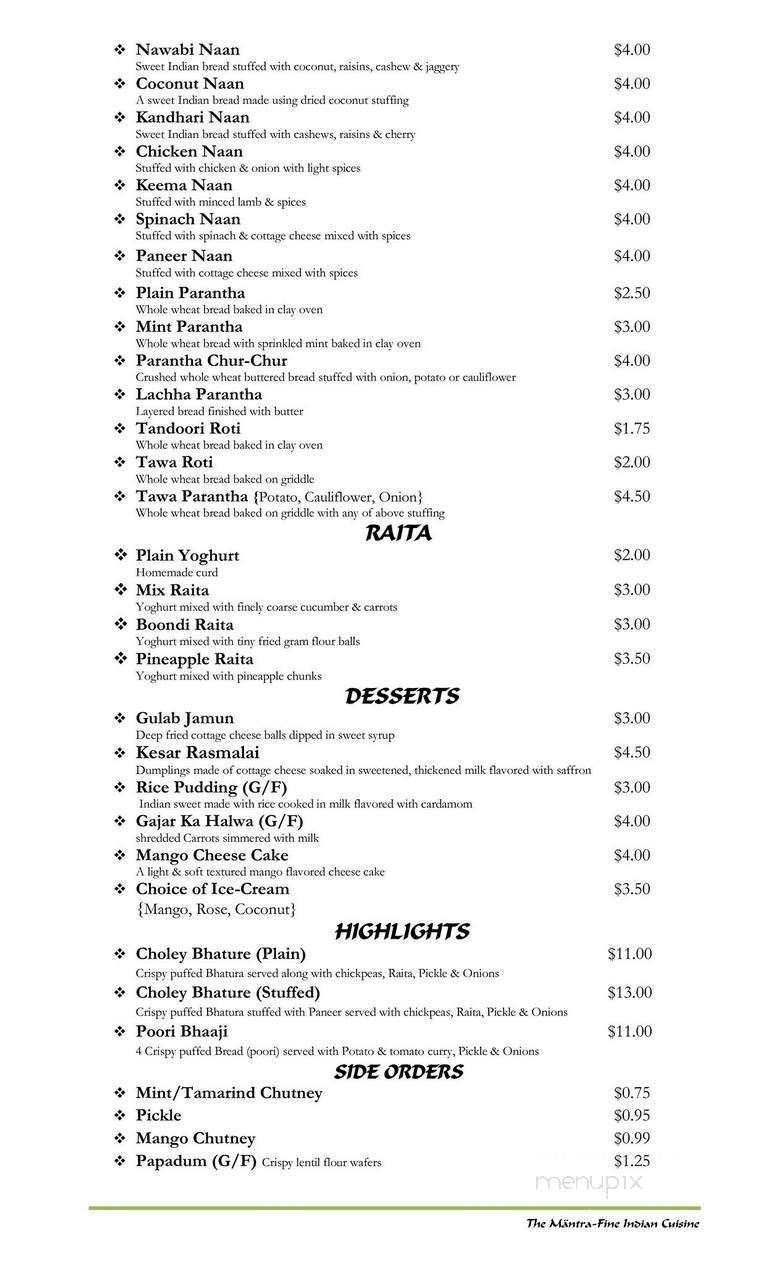 The Mantra - Victoria, BC menu_pic