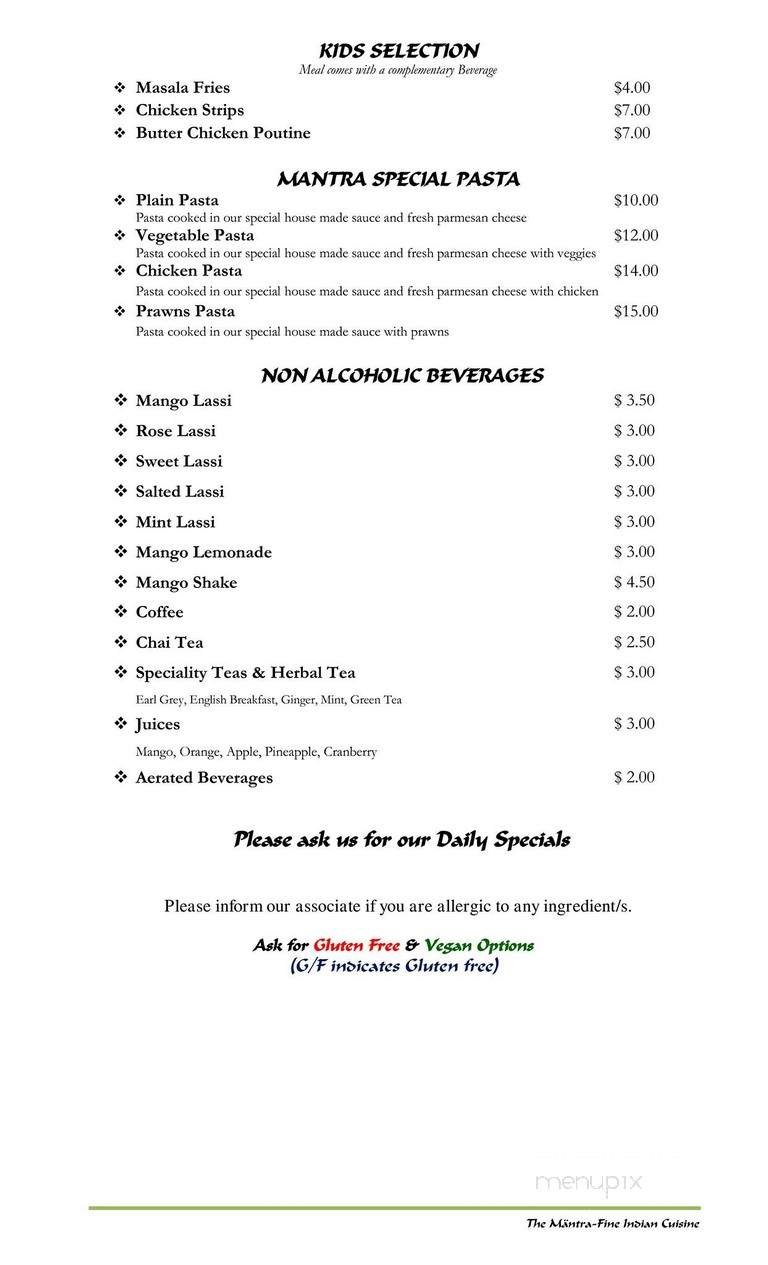The Mantra - Victoria, BC menu_pic