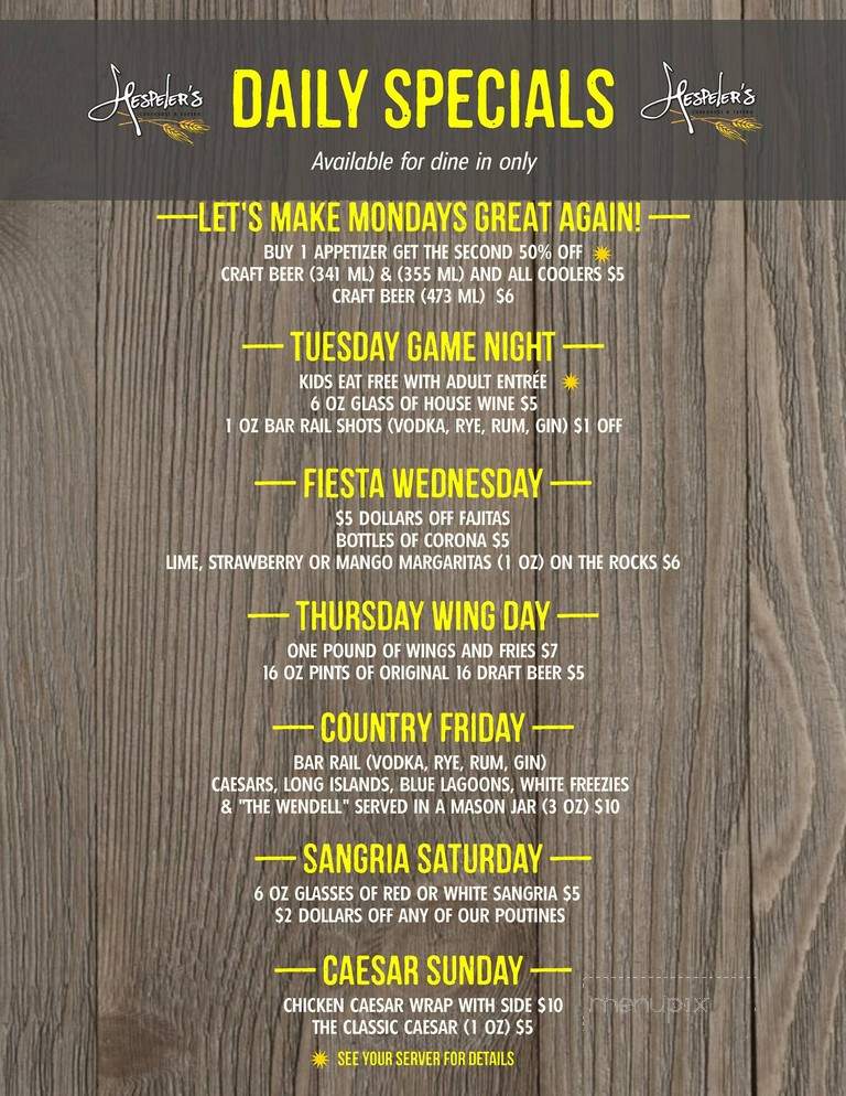 Hespeler's Cookhouse & Tavern - Niverville, MB menu_pic