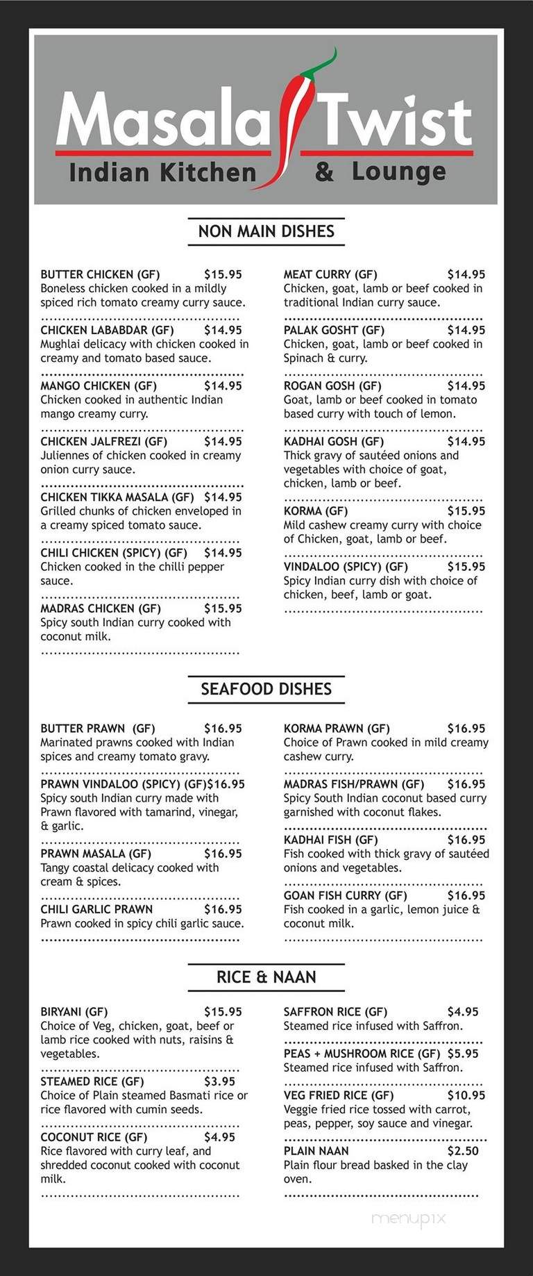 Masala Twist Indian Kitchen & Lounge - Chestermere, AB menu_pic