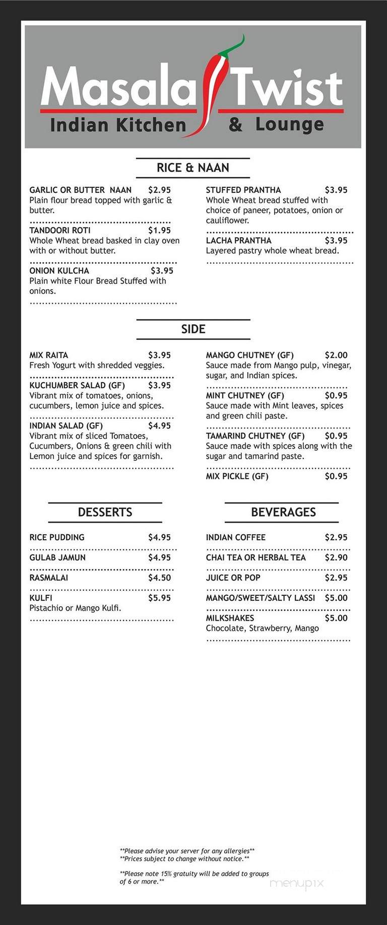 Masala Twist Indian Kitchen & Lounge - Chestermere, AB menu_pic