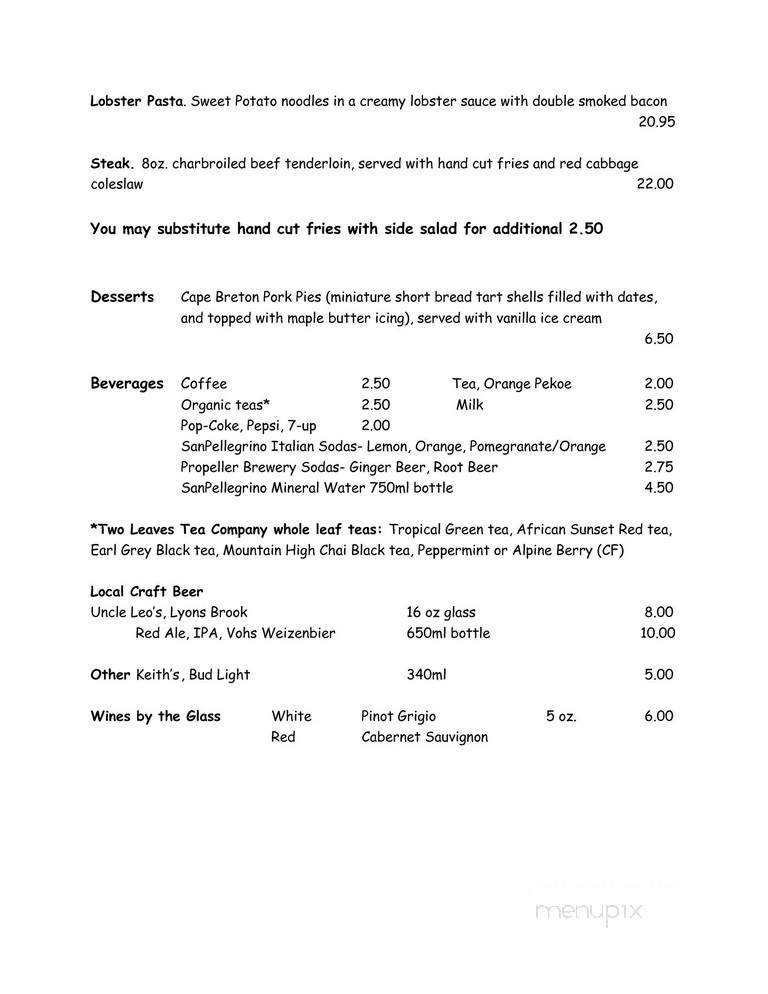Not Your Mama's Kitchen - Pictou, NS menu_pic