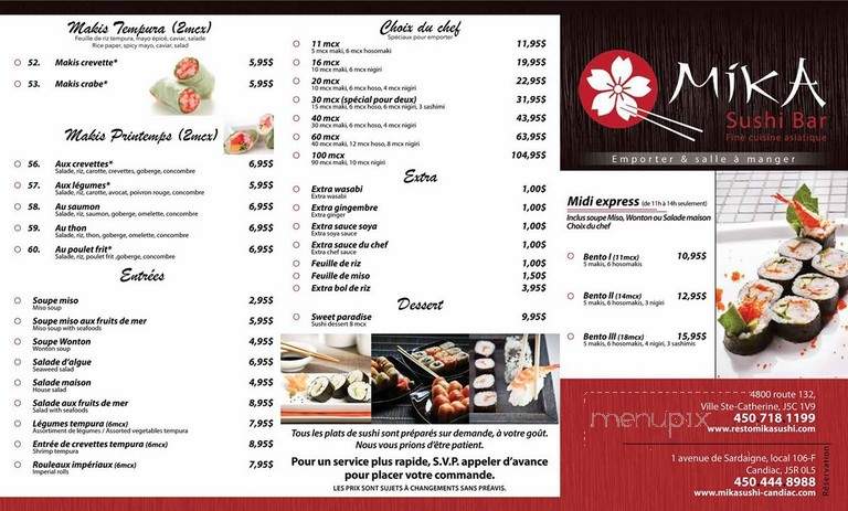 Mika Sushi Bar - Candiac, QC menu_pic