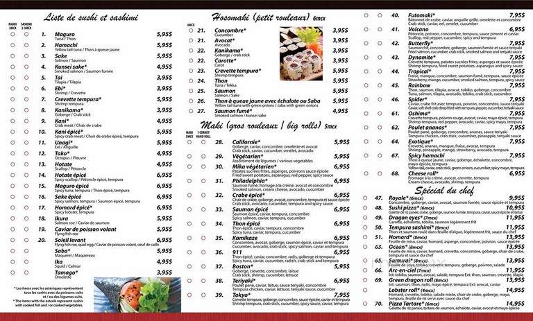 Mika Sushi Bar - Candiac, QC menu_pic