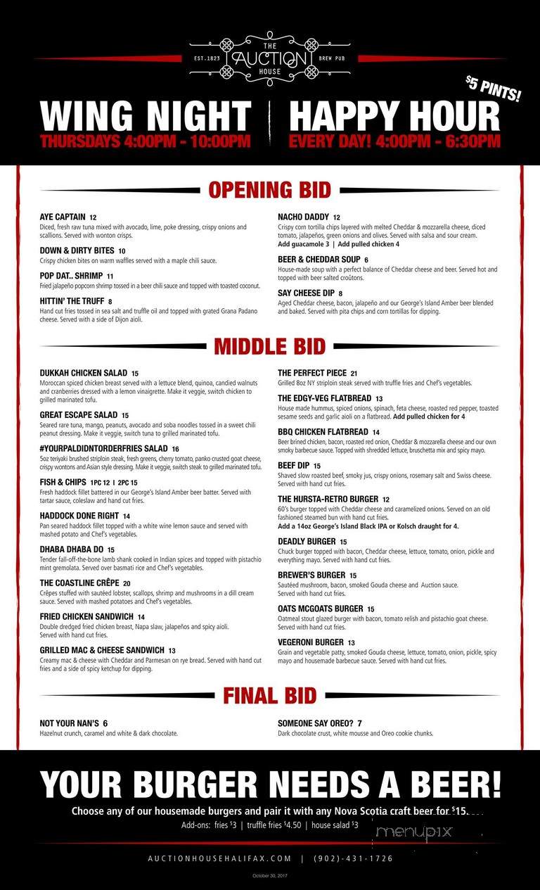 The Auction House - Halifax, NS menu_pic