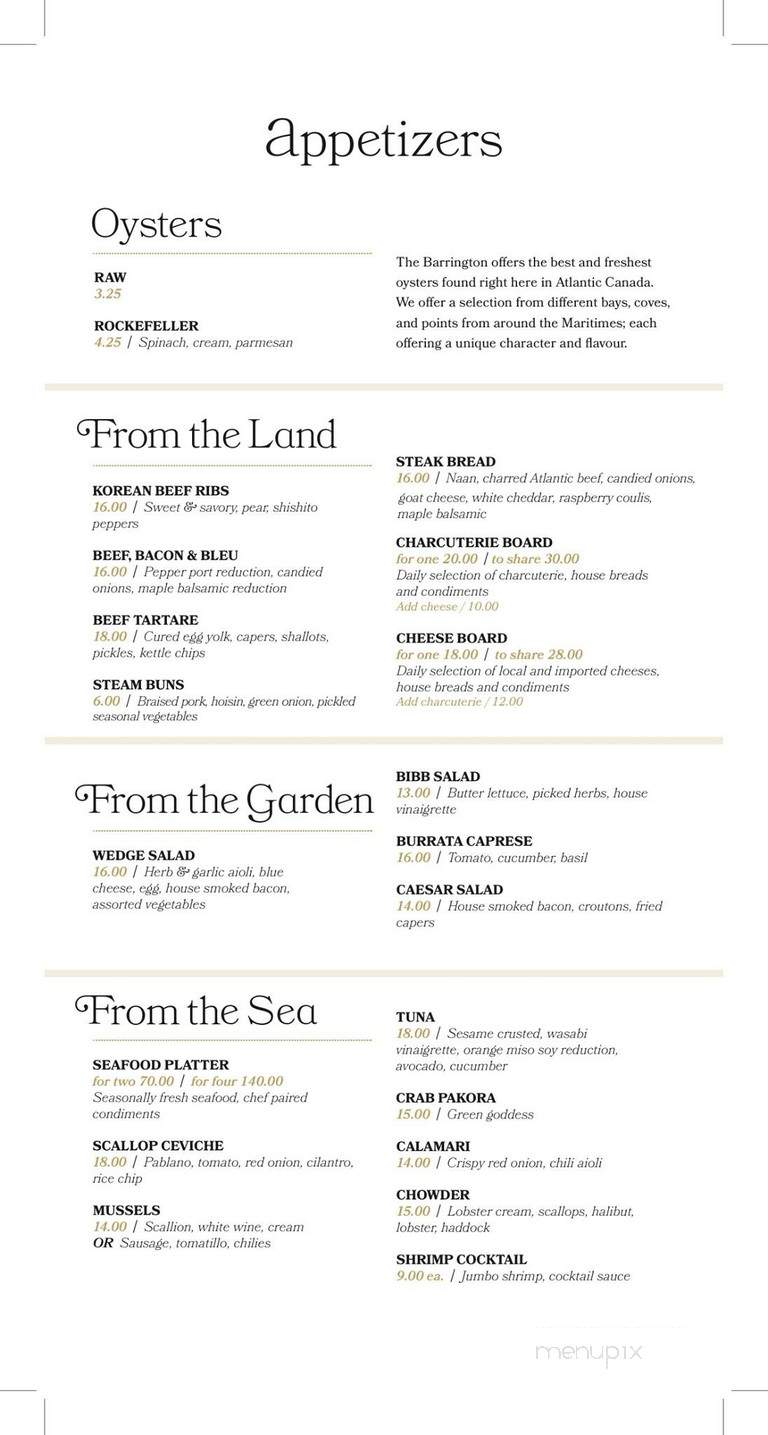 The Barrington Steakhouse and Oyster Bar - Halifax, NS menu_pic