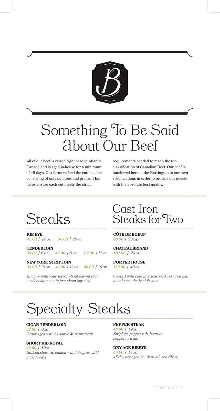 The Barrington Steakhouse and Oyster Bar - Halifax, NS menu_pic