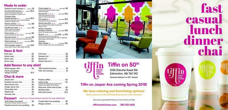 Tiffin India's Fresh Kitchen - Edmonton, AB menu_pic