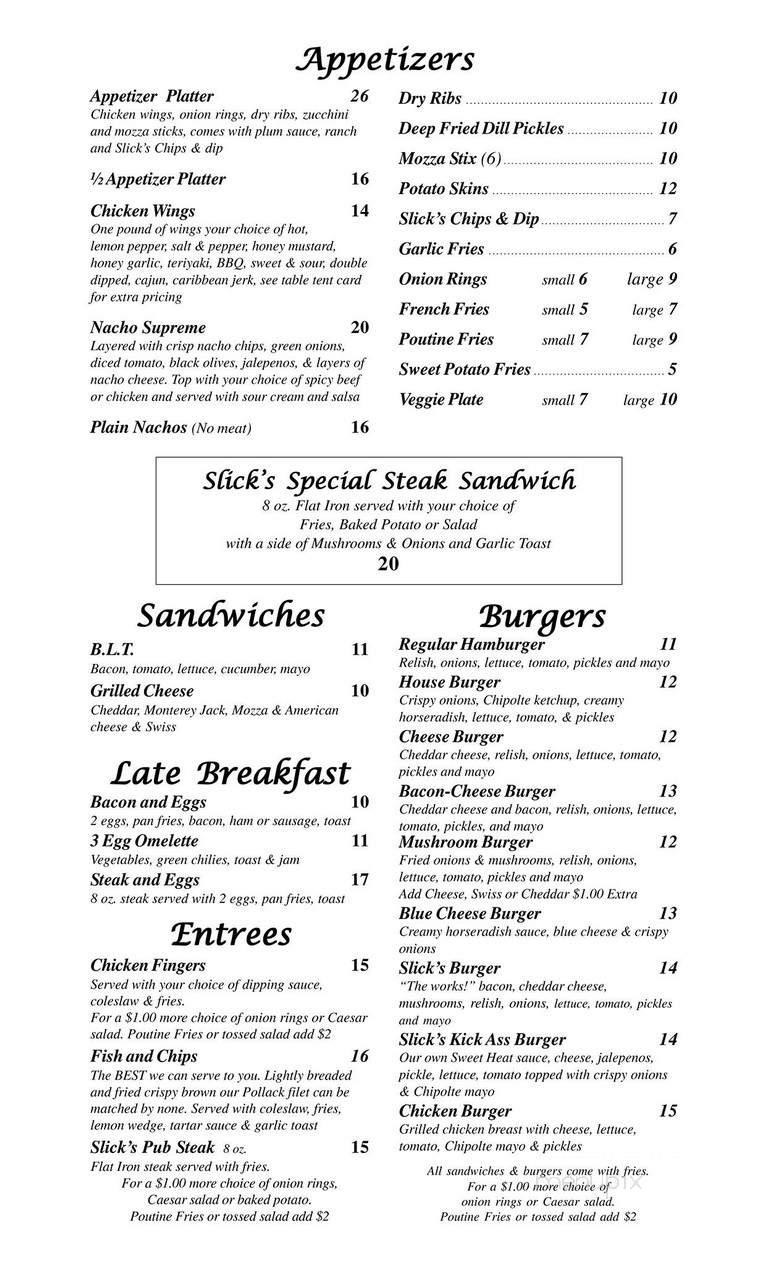 Slick's Motorsports Bar - Wetaskiwin, AB menu_pic