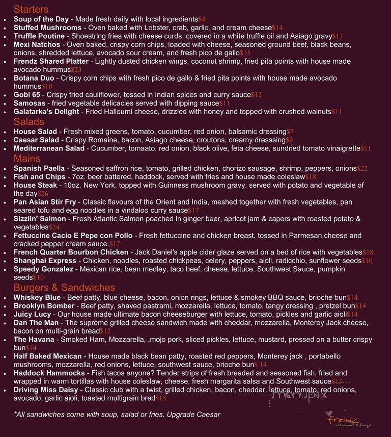 Frendz Restaurant & Lounge - Chatham, ON menu_pic