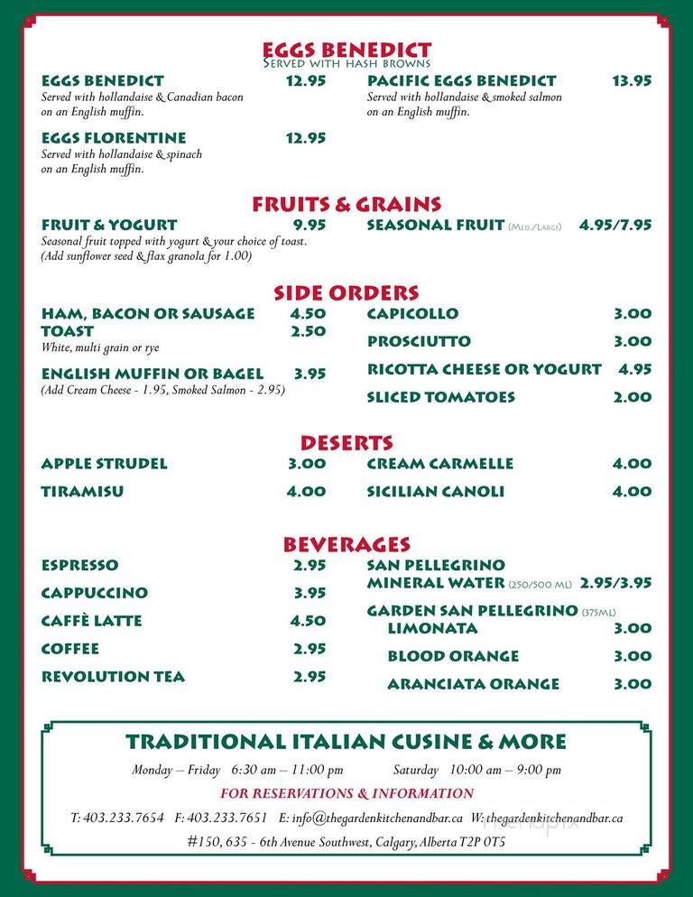 The Garden Kitchen & Bar - Calgary, AB menu_pic