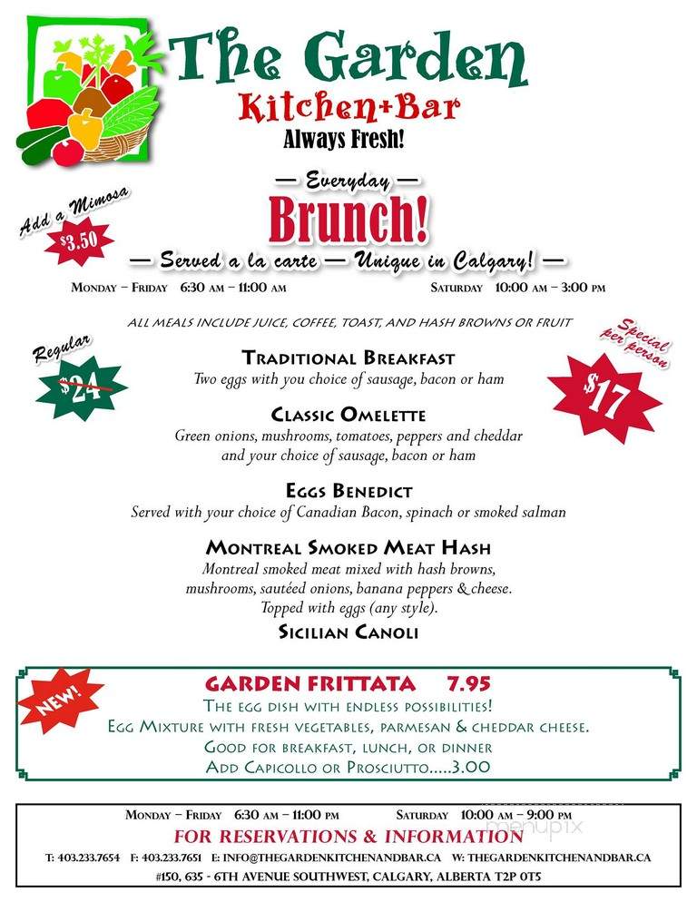 The Garden Kitchen & Bar - Calgary, AB menu_pic