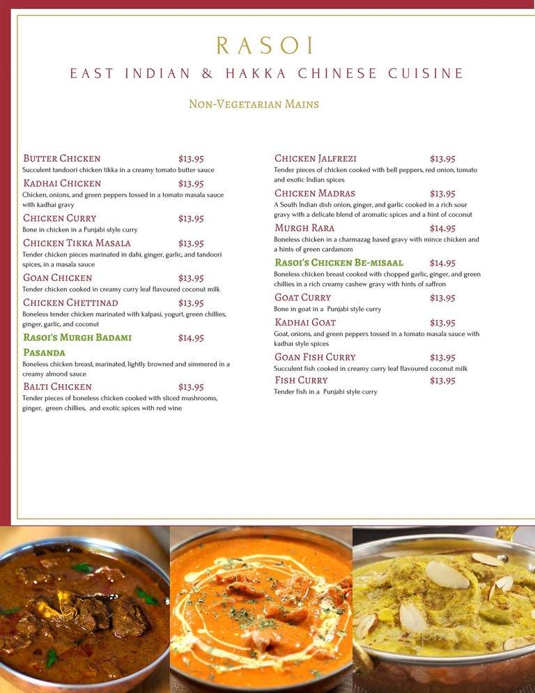 Rasoi East Indian & Hakka Cuisine - Calgary, AB menu_pic