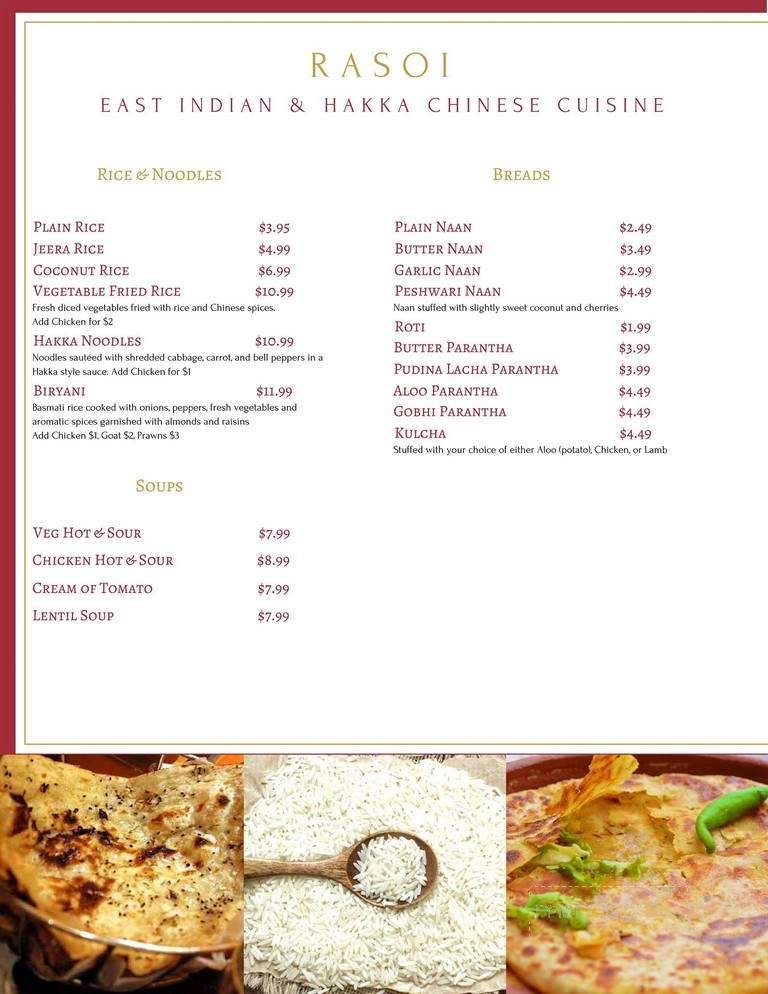 Rasoi East Indian & Hakka Cuisine - Calgary, AB menu_pic