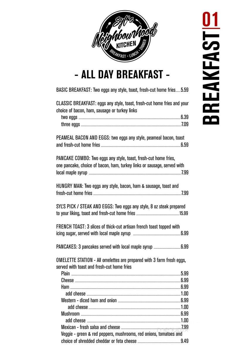 Syl's Neighbourhood Kitchen - North Bay, ON menu_pic