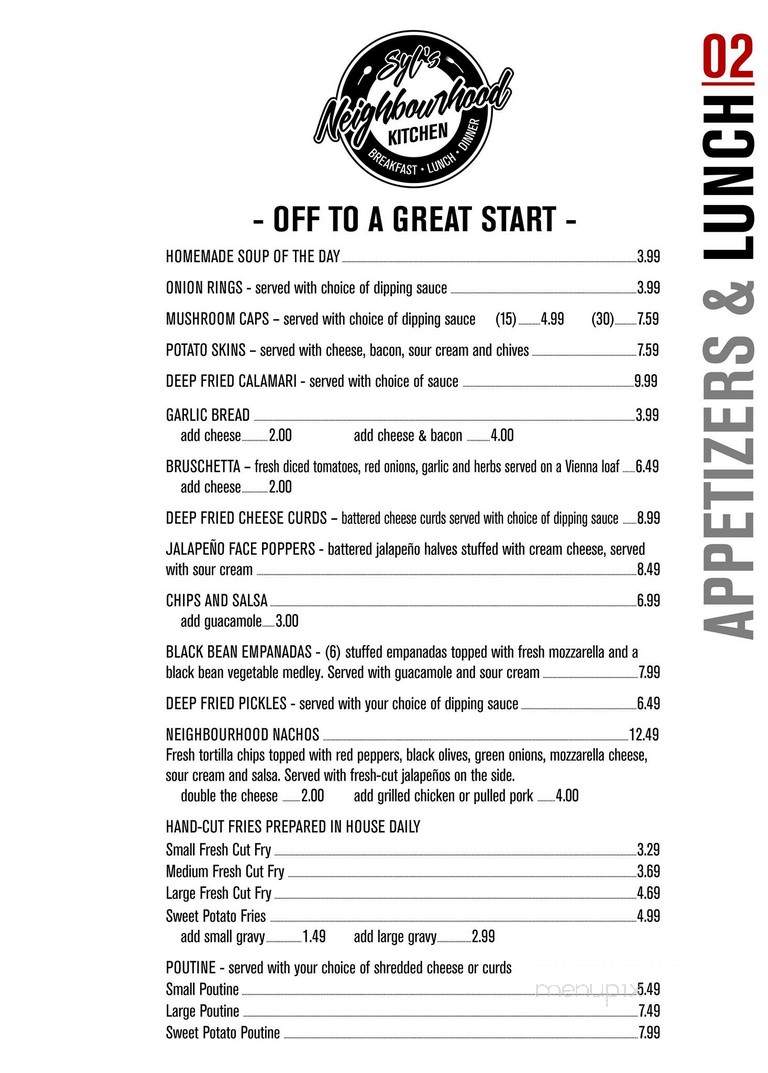 Syl's Neighbourhood Kitchen - North Bay, ON menu_pic