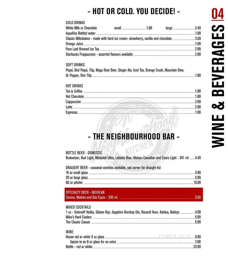 Syl's Neighbourhood Kitchen - North Bay, ON menu_pic