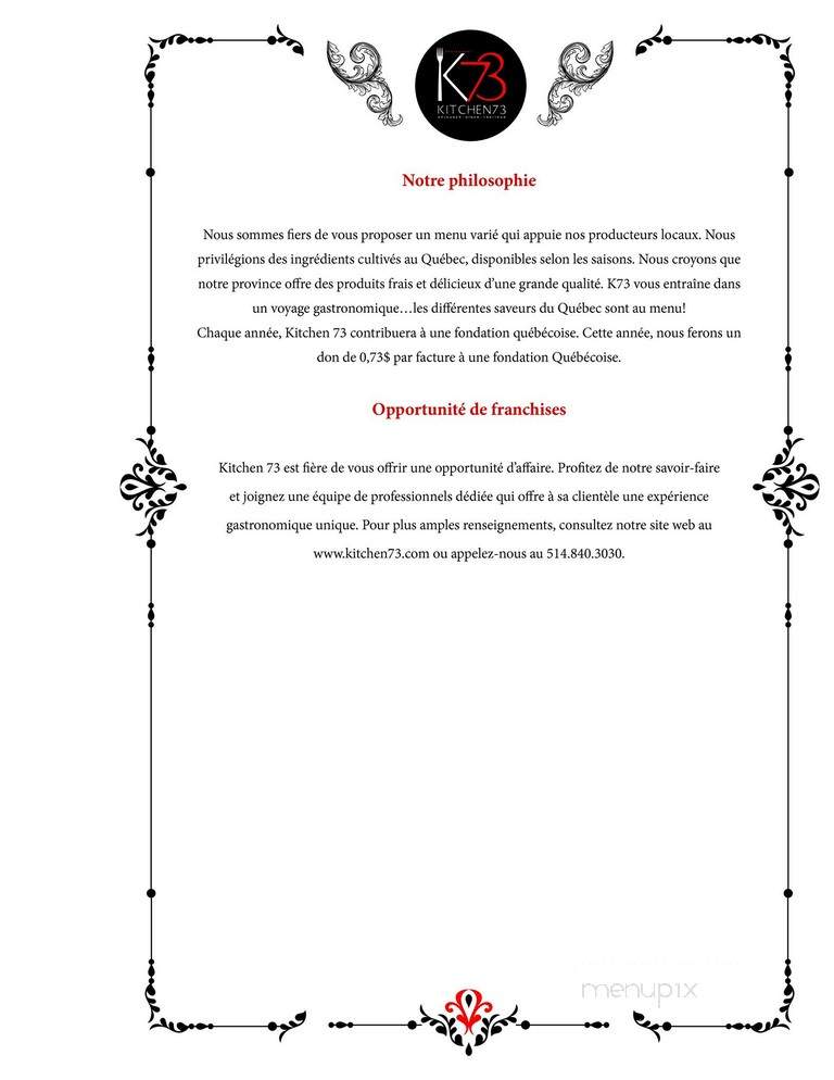 Kitchen 73 - Mirabel, QC menu_pic
