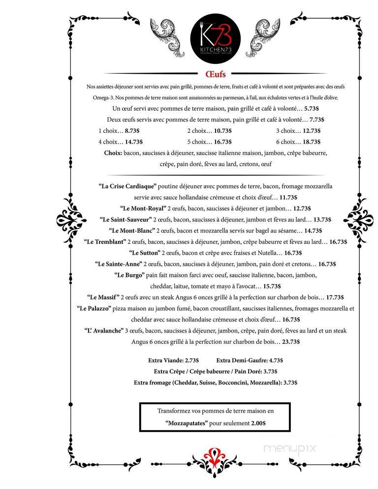 Kitchen 73 - Mirabel, QC menu_pic
