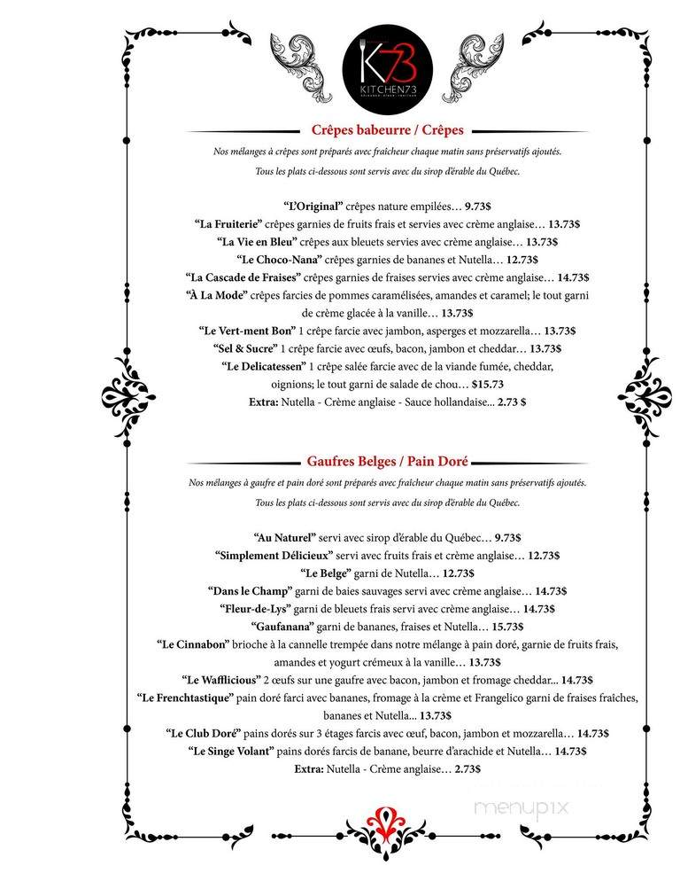 Kitchen 73 - Mirabel, QC menu_pic