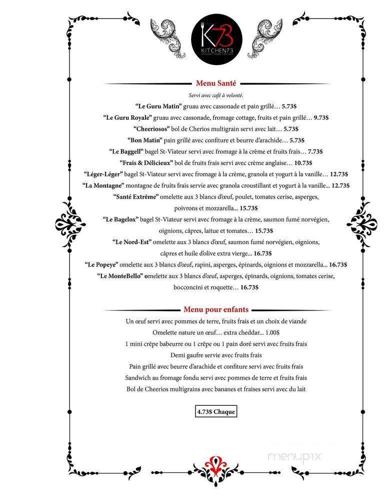 Kitchen 73 - Mirabel, QC menu_pic