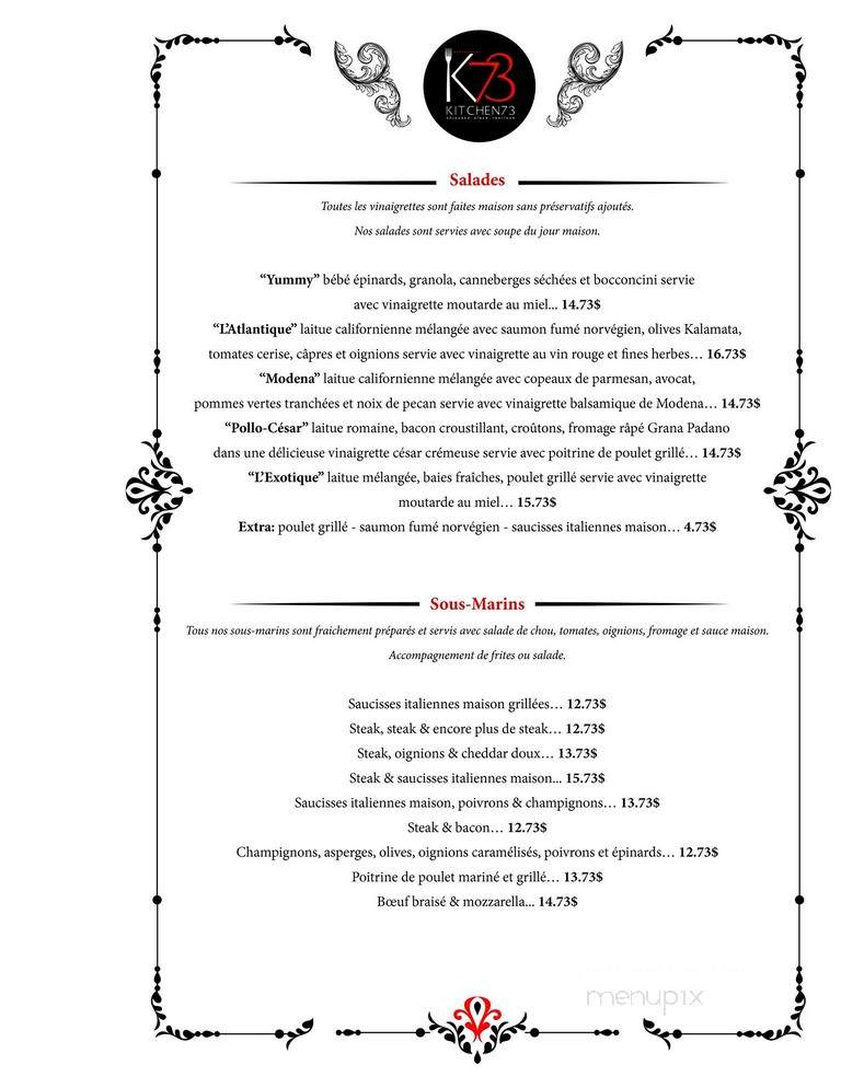 Kitchen 73 - Mirabel, QC menu_pic