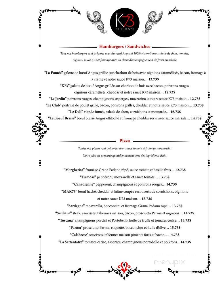 Kitchen 73 - Mirabel, QC menu_pic