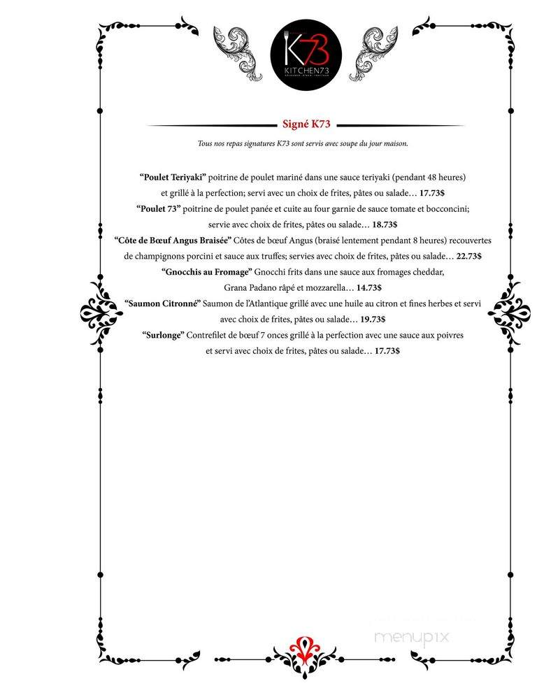 Kitchen 73 - Mirabel, QC menu_pic