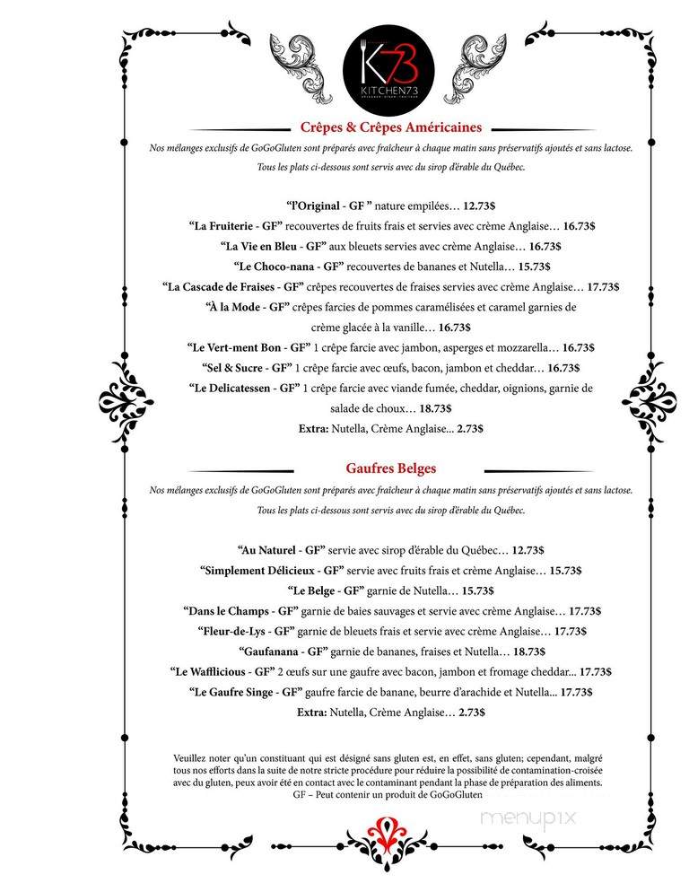 Kitchen 73 - Mirabel, QC menu_pic