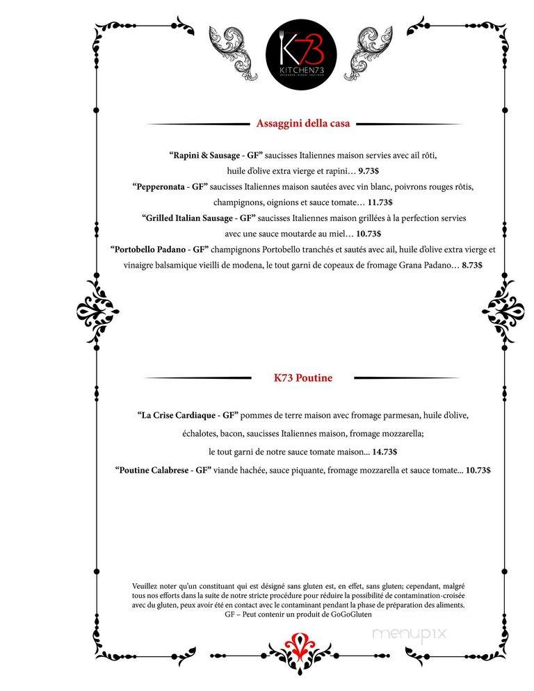 Kitchen 73 - Mirabel, QC menu_pic
