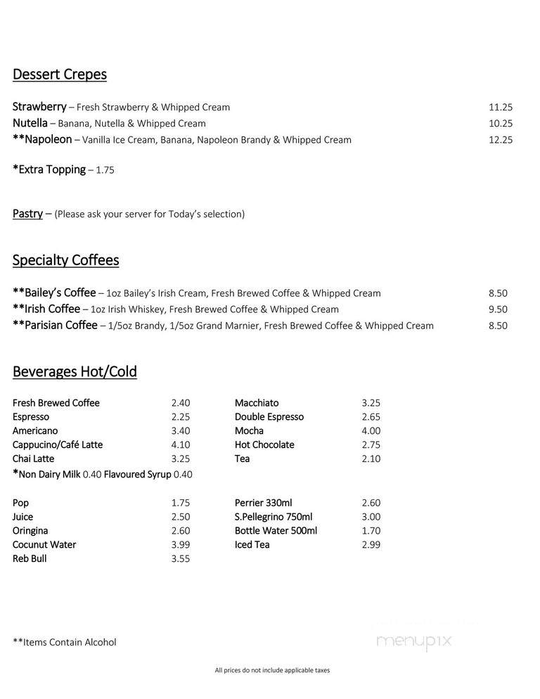 Parisco Cafe - Toronto, ON menu_pic