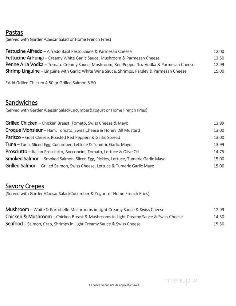Parisco Cafe - Toronto, ON menu_pic