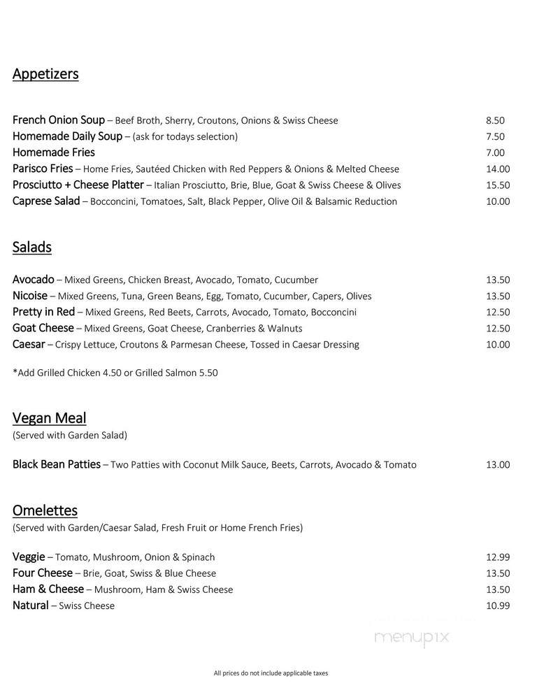 Parisco Cafe - Toronto, ON menu_pic
