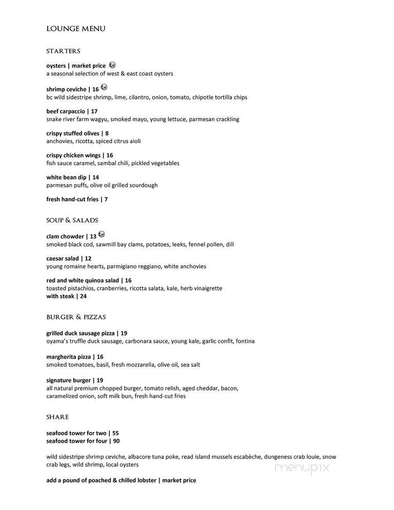 Boulevard Kitchen & Oyster Bar - Vancouver, BC menu_pic