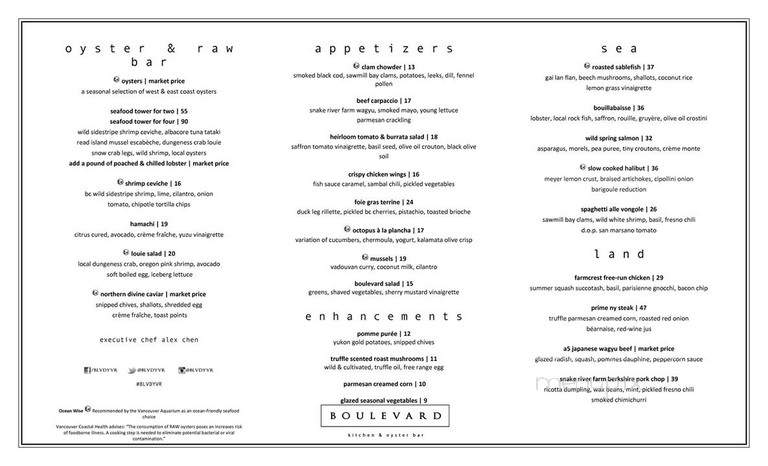 Boulevard Kitchen & Oyster Bar - Vancouver, BC menu_pic