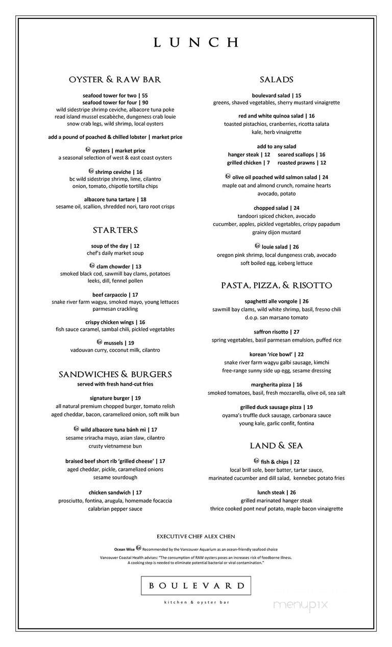 Boulevard Kitchen & Oyster Bar - Vancouver, BC menu_pic