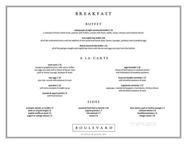 Boulevard Kitchen & Oyster Bar - Vancouver, BC menu_pic