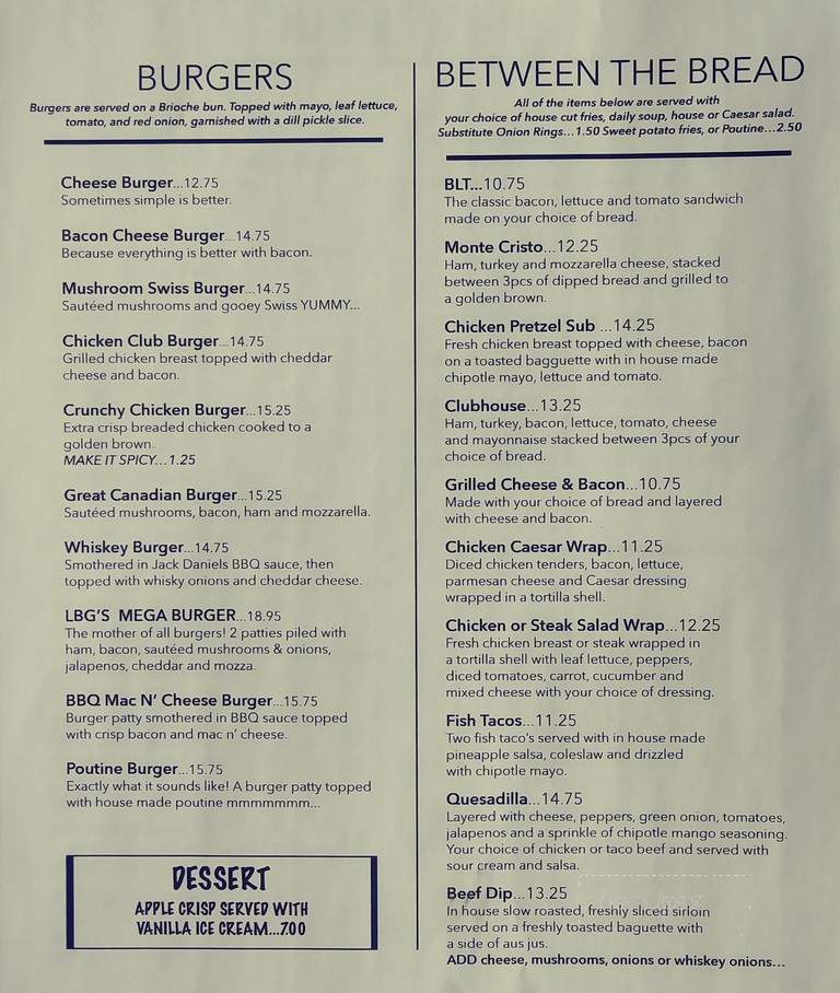 Leah's Bar and Grill LBG's - Red Deer, AB menu_pic