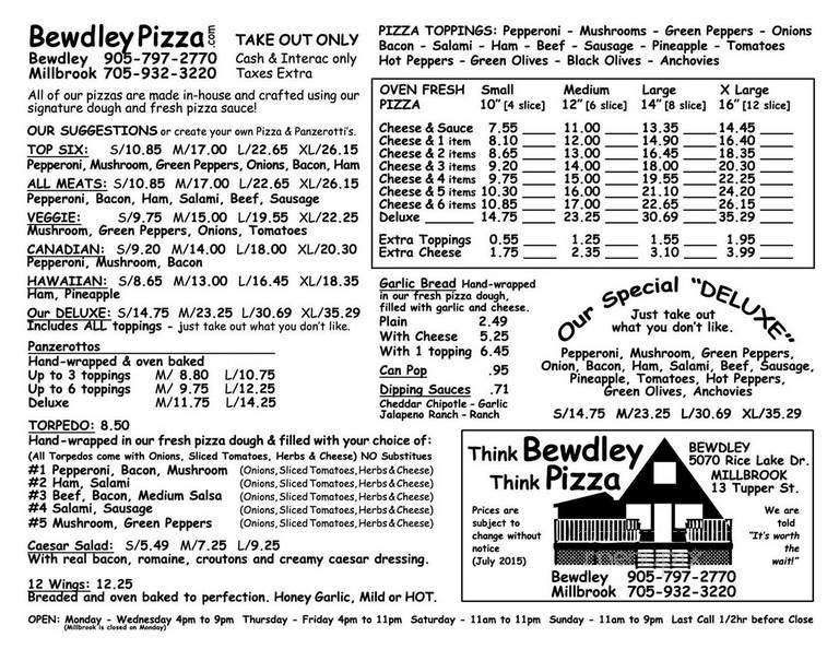Bewdley Pizza - Bewdley, ON menu_pic