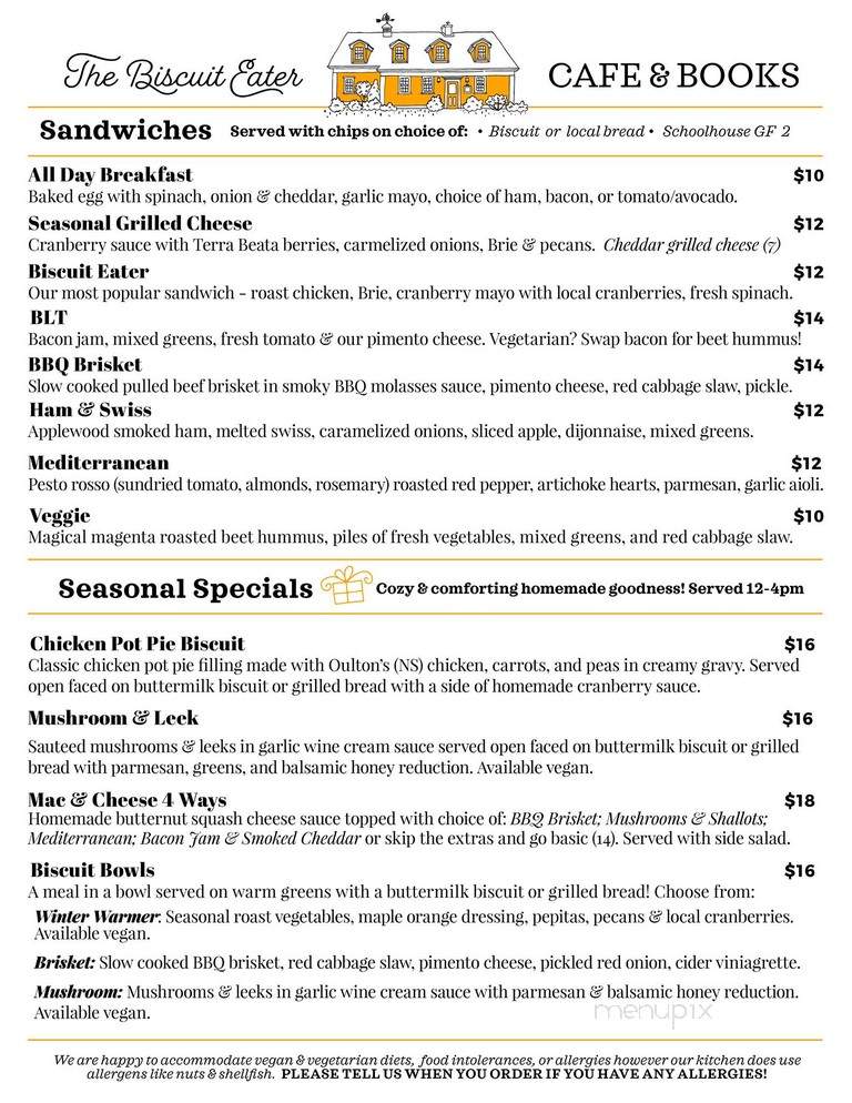 The Biscuit Eater Cafe and Bookstore - Mahone Bay, NS menu_pic