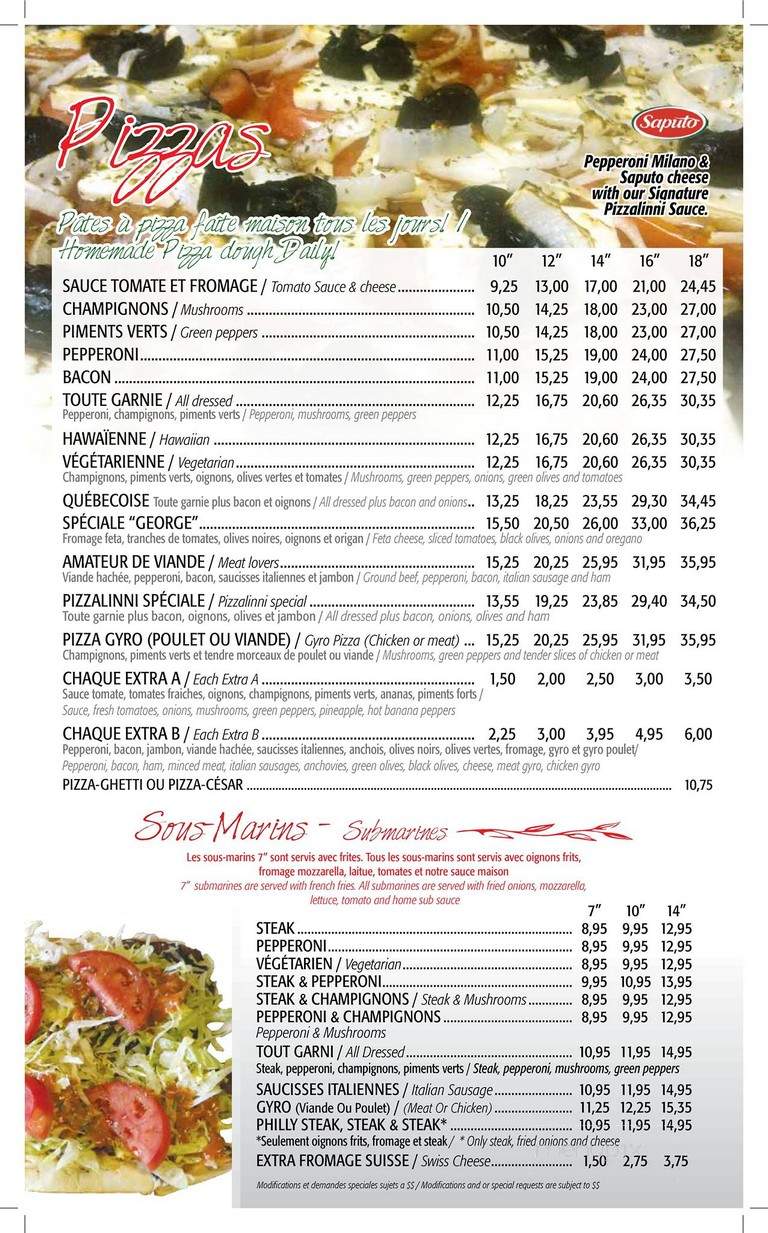 Pizzalini - Kirkland, QC menu_pic