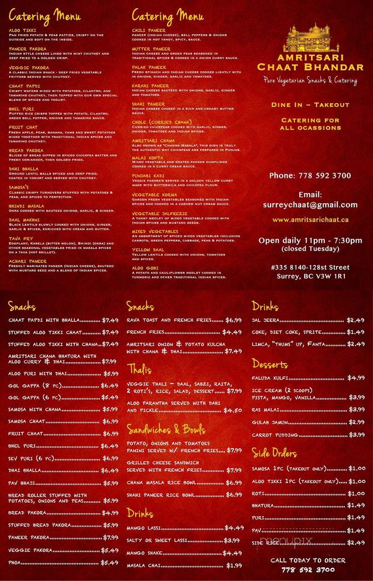 Amritsari Chaat Bhandar - Surrey, BC menu_pic
