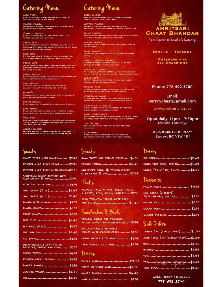 Amritsari Chaat Bhandar - Surrey, BC menu_pic