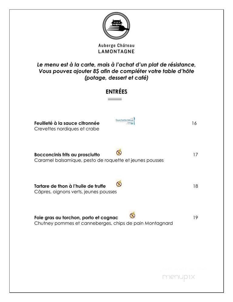 Auberge Chateau Lamontagne - Sainte-Anne-des-Monts, QC menu_pic