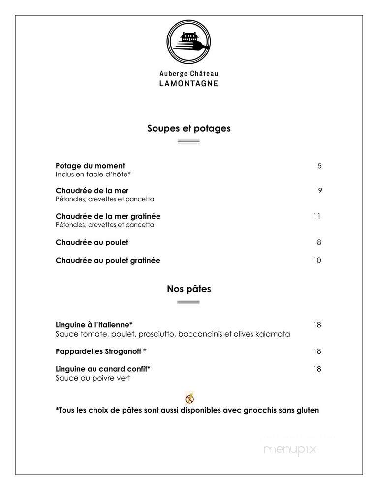 Auberge Chateau Lamontagne - Sainte-Anne-des-Monts, QC menu_pic
